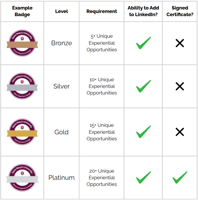 Grid of badge levels