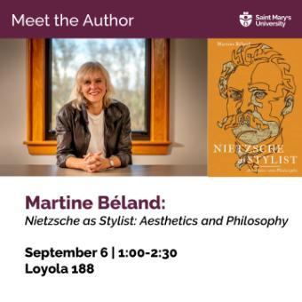 A photographic portrait of Dr. Martine Béland with a window in the background. Text reads September 6th 1:00 - 2:30 pm Loyola 188