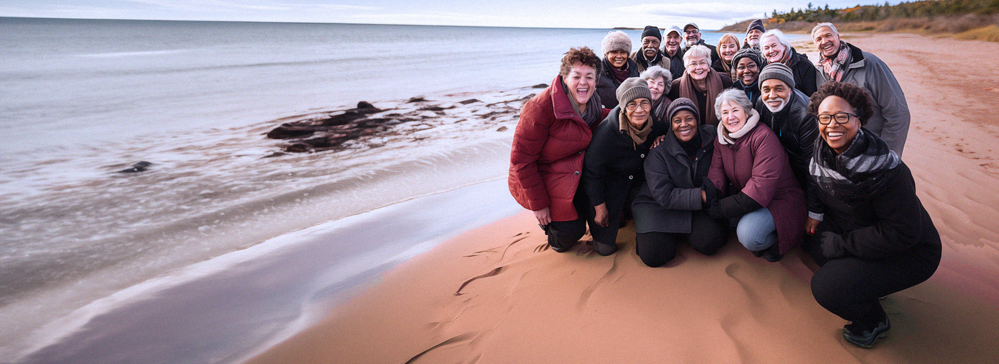 A group of seniors on the beach